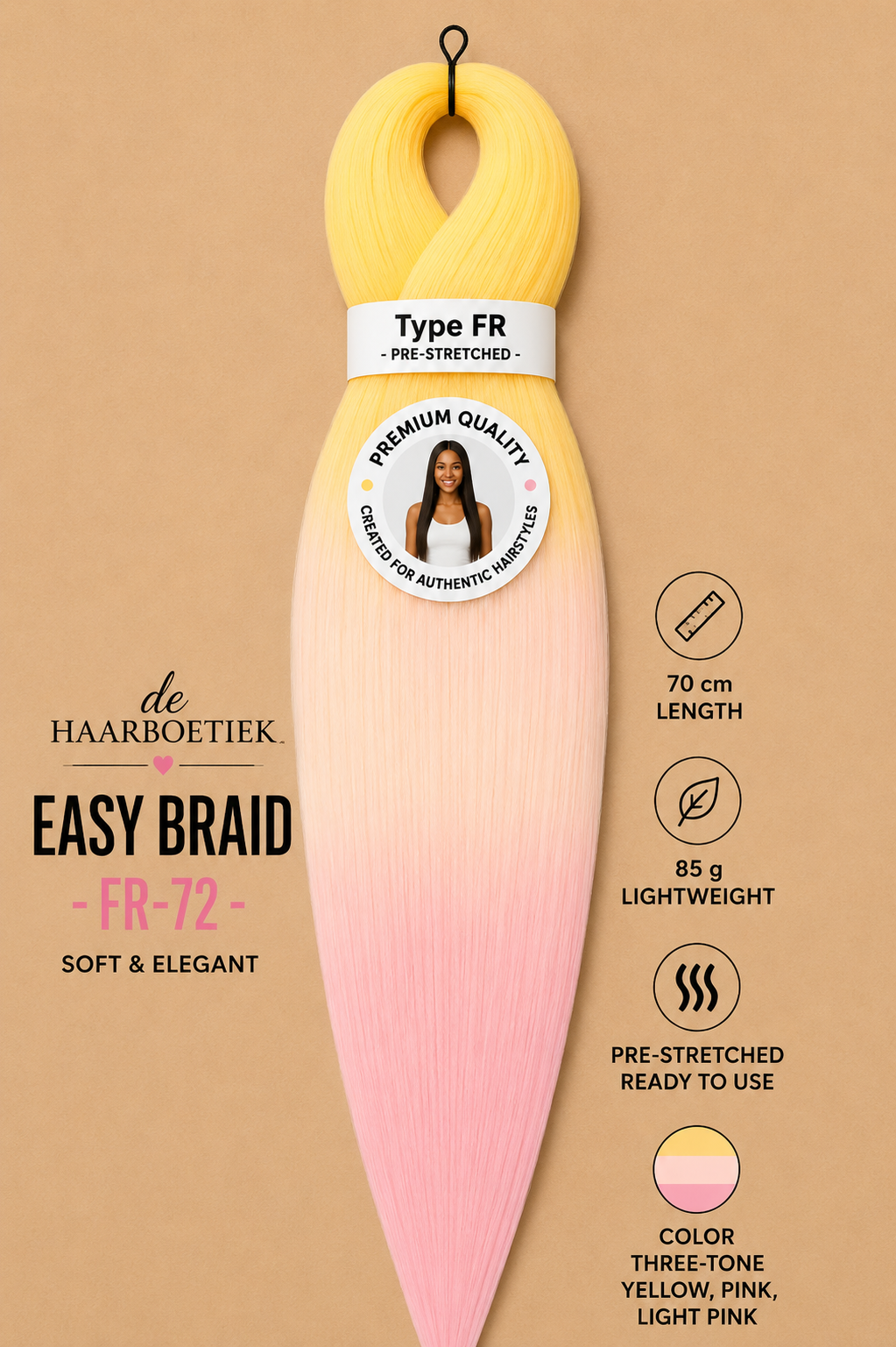 Easy braid invlechthaar licht geel-roze ombre