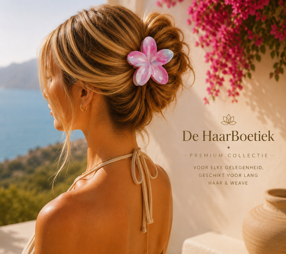 Summer flower marble roze licht blauw haar clip set haaraccessoire - De HaarBoetiek
