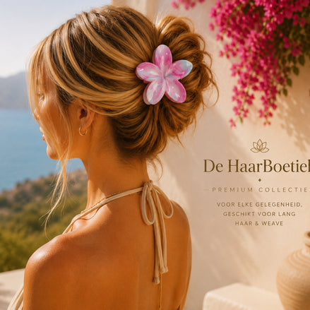 Summer flower marble roze licht blauw haar clip set haaraccessoire - De HaarBoetiek