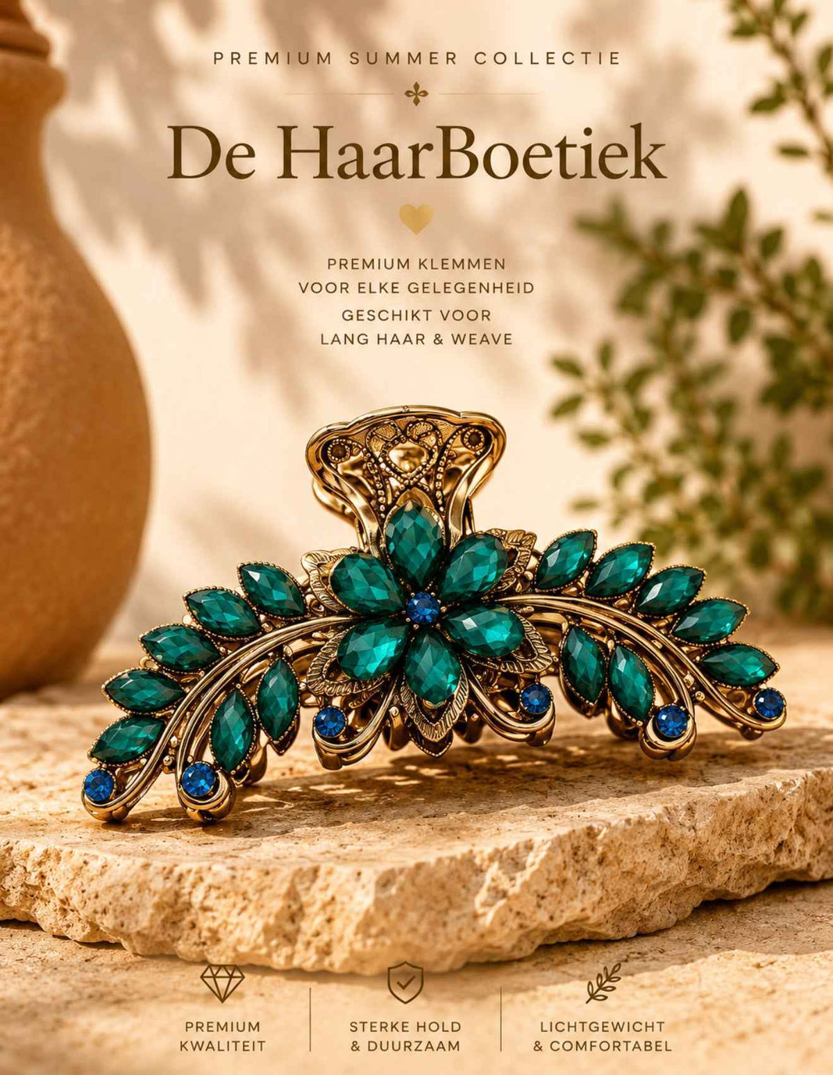Summer strass haarclip groen blauw haaraccessoire – foto 1 - De HaarBoetiek