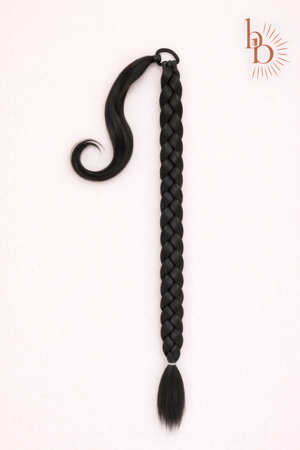 Premium vlechtstaart zwart 70cm braid ponytail op elastiek - De HaarBoetiek