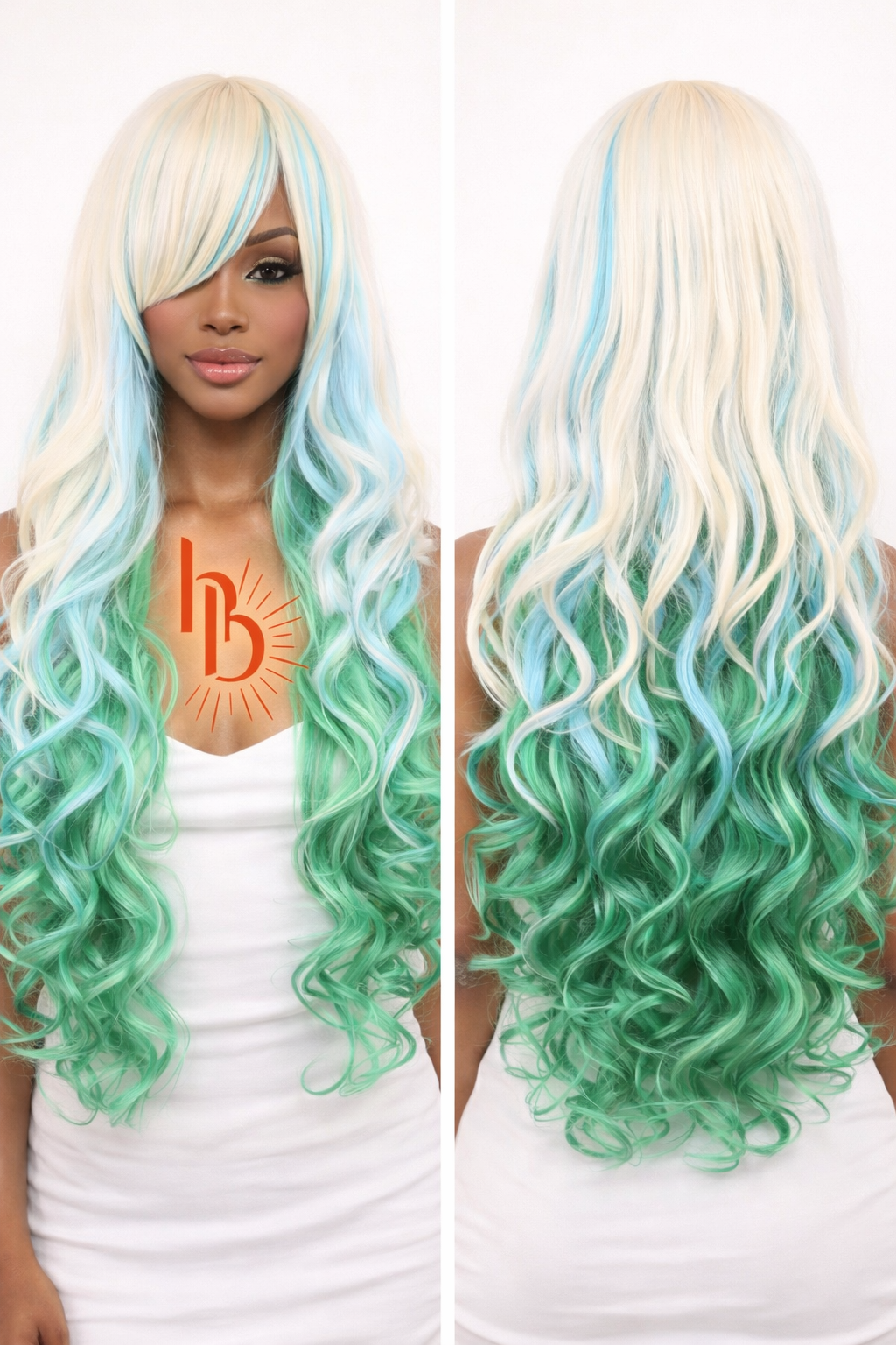 Premium pruik wit groen 65cm voor carnaval en feestlooks - De HaarBoetiek