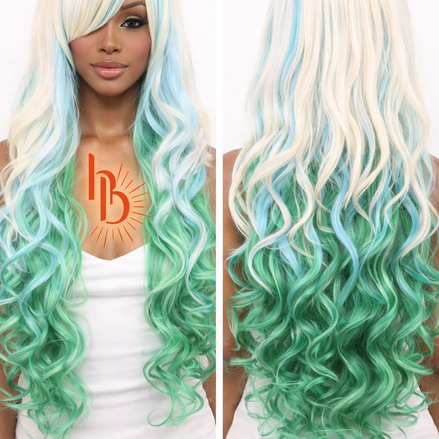 Premium pruik wit groen 65cm voor carnaval en feestlooks - De HaarBoetiek