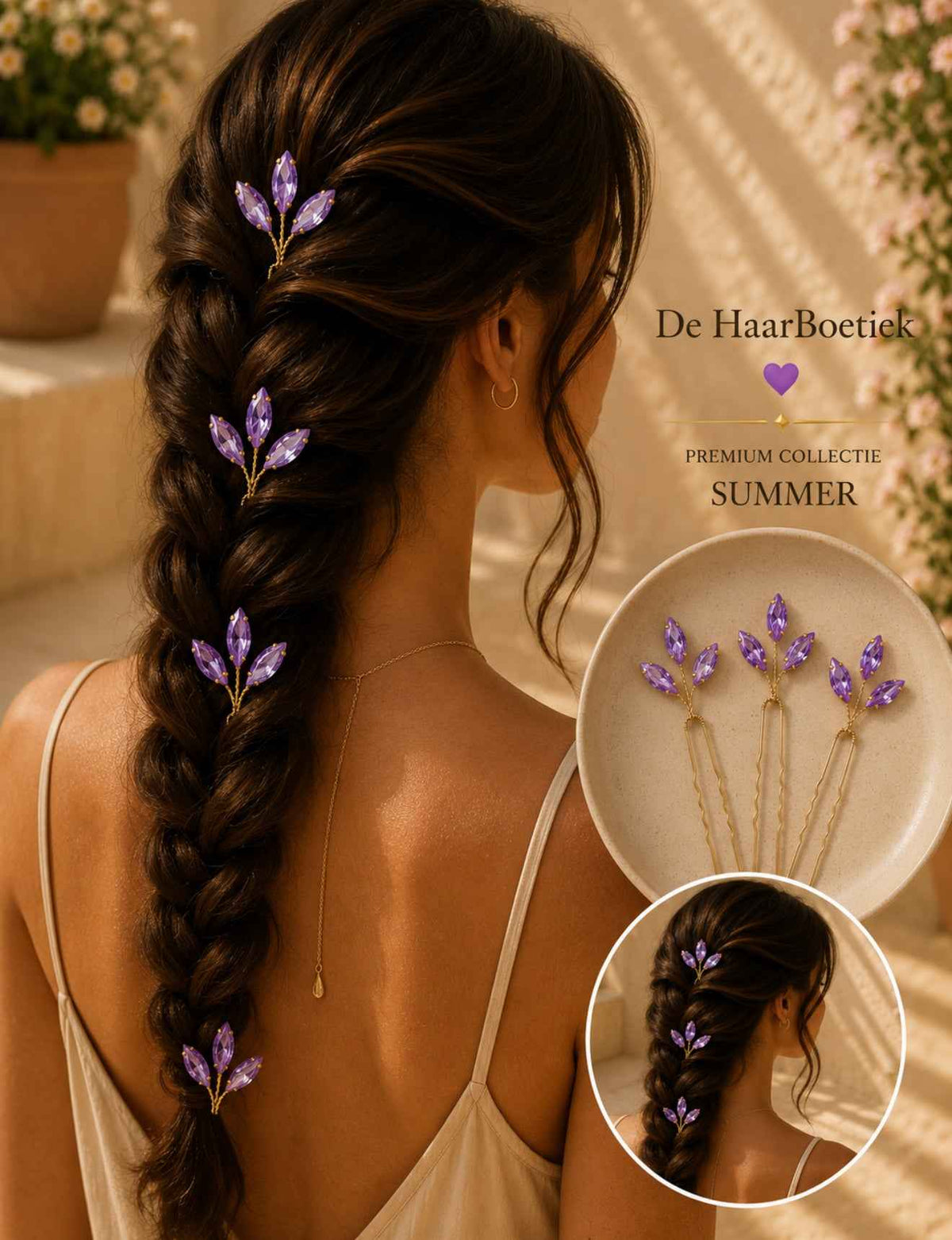 Summer strass schuifspelden lila haaraccessoire - De HaarBoetiek