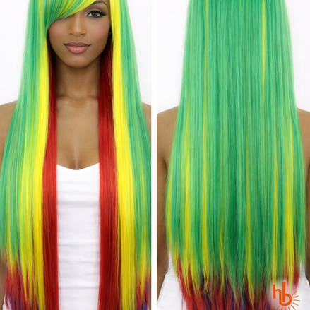 Premium dames pruik groen regenboog stijl 65cm voor carnaval - De HaarBoetiek