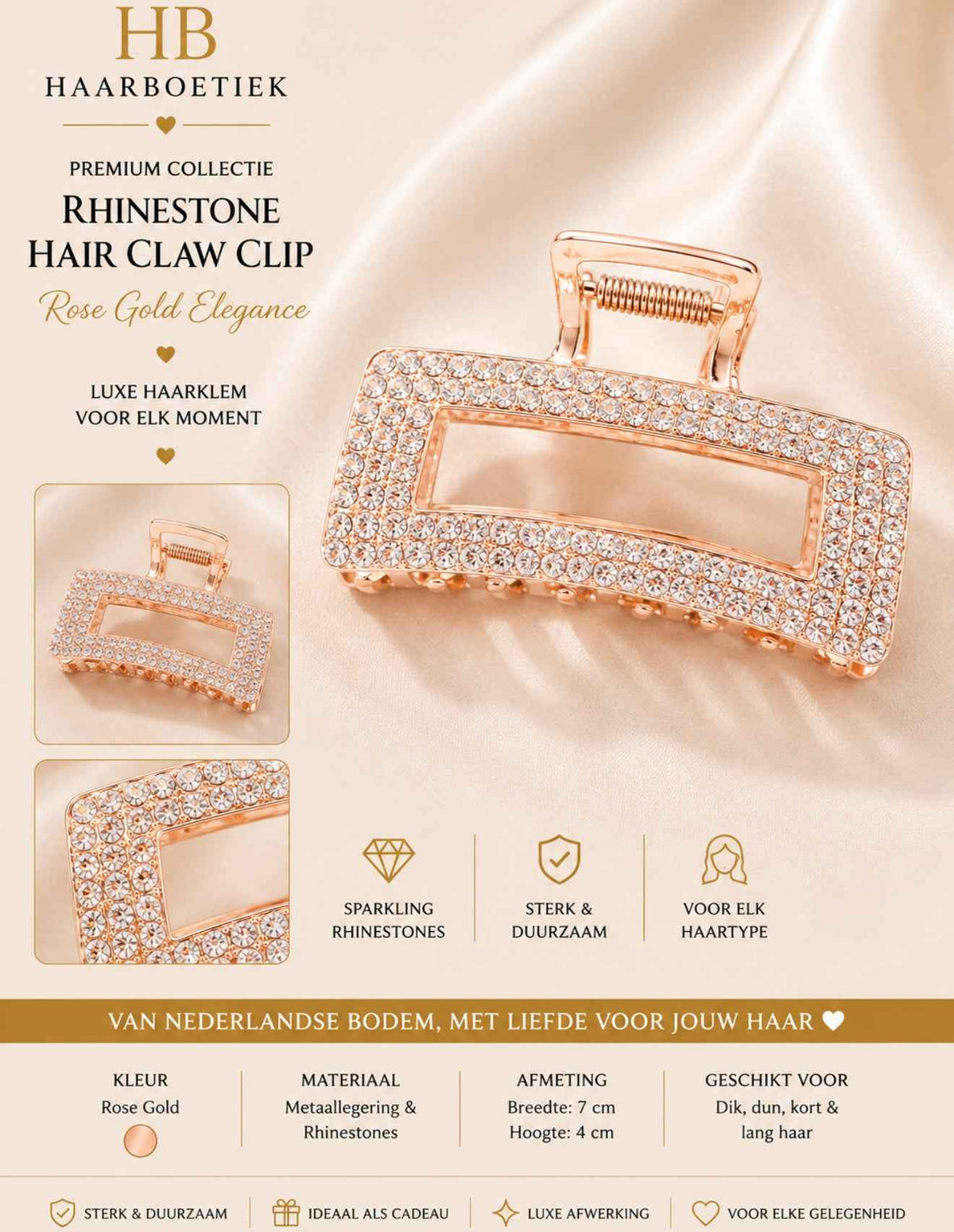 Premium diamant haarklem rosé goud haaraccessoire - De HaarBoetiek