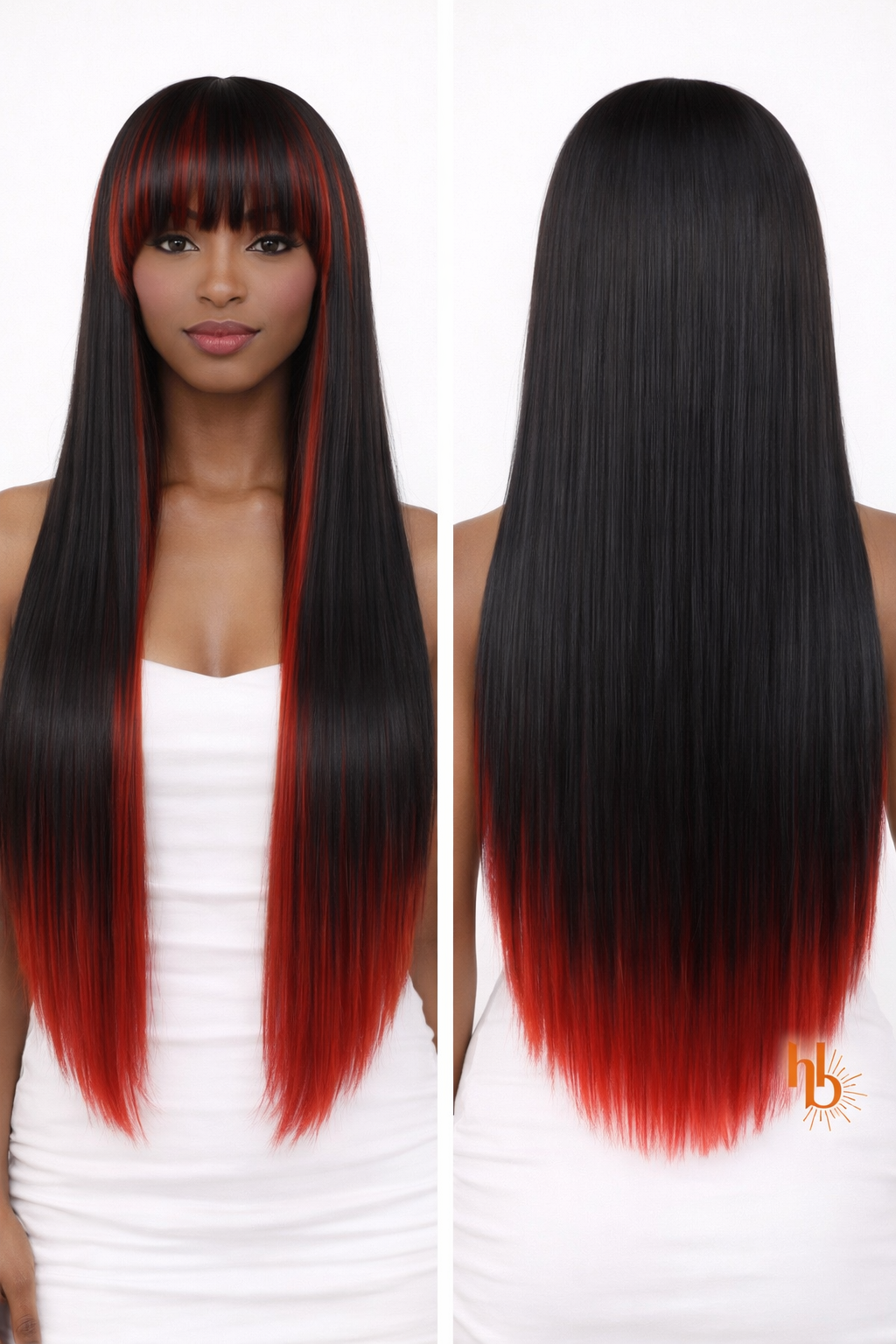 Premium pruik zwart - rood stijl | De haarboetiek | 65 cm