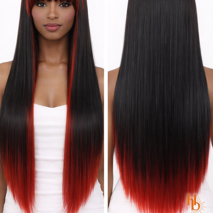 Premium pruik zwart rood stijl 65cm voor carnaval en feestlooks - De HaarBoetiek