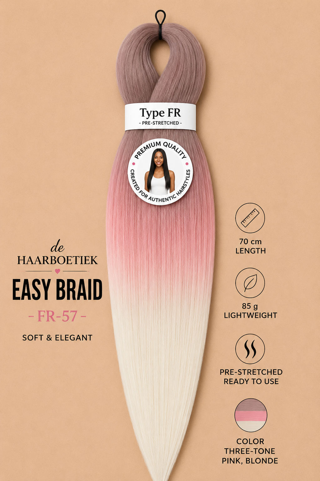 Easy braid invlechthaar roze-blond ombre
