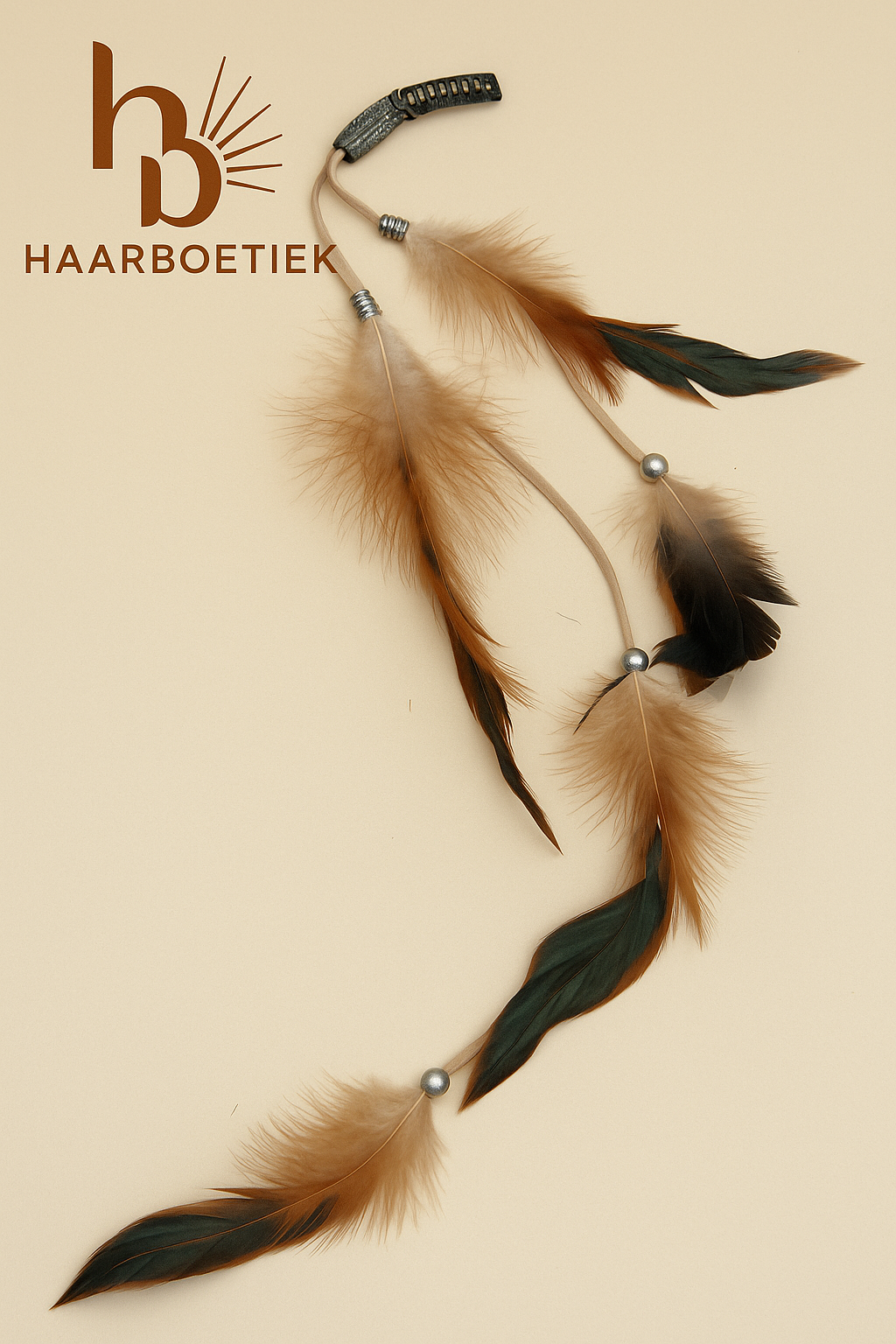 All feather clip-in beige en bruin