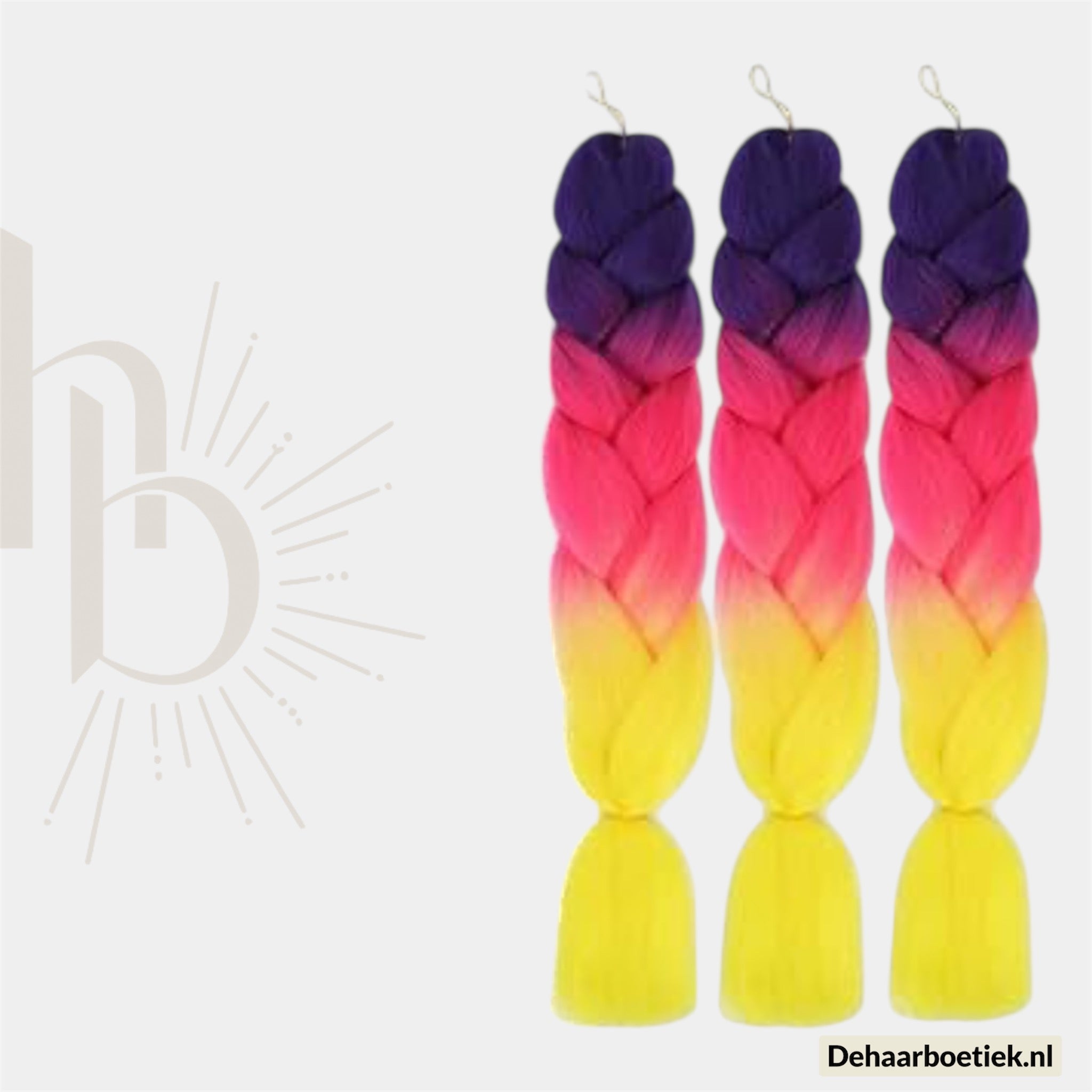 Bundel Deal Ombre Paars Roze Geel Invlecht Haar 60cm – 3 Stuks