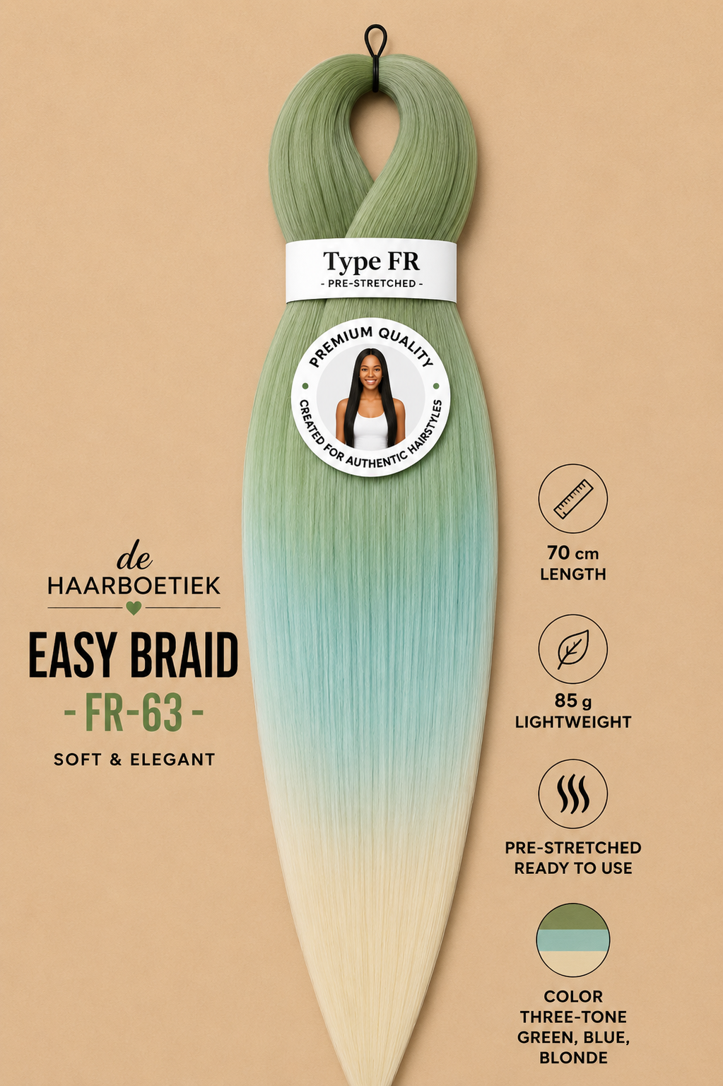 Easy braid invlechthaar licht groen-blauw ombre