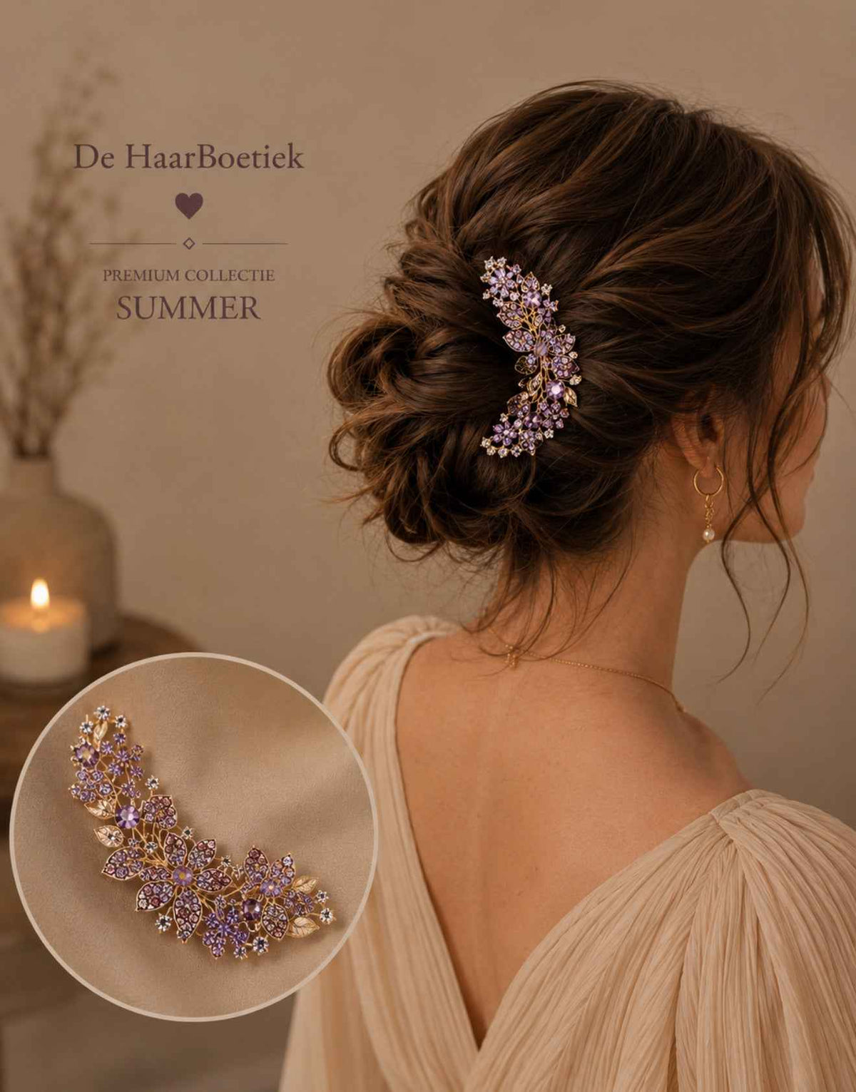 Summer haarspeld diamant lila voor feestlooks en braids - De HaarBoetiek
