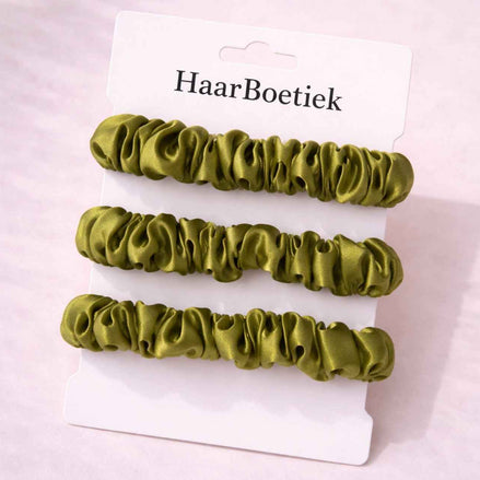 Haar scrunchies mos groen - satijn - de haarboetiek