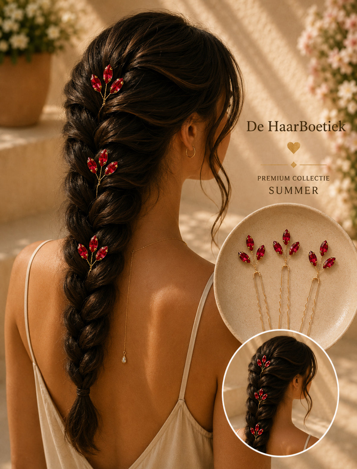 Summer strass schuifspelden set rood haaraccessoire - De HaarBoetiek