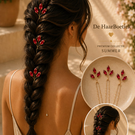 Summer schuifspelden set stras rood glitter haaraccessoire - De HaarBoetiek