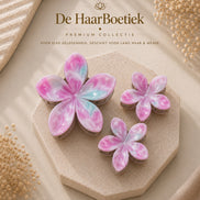 Summer Flower marble roze - licht blauw haar clip set