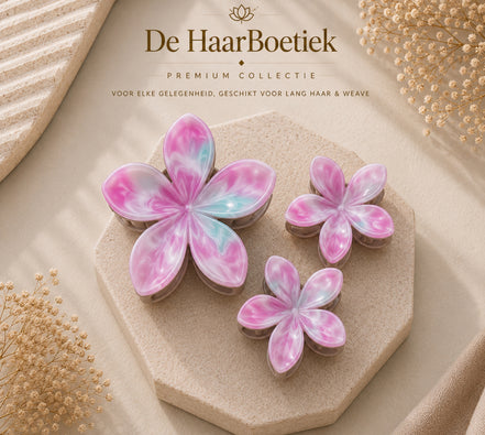 Summer Flower marble roze - licht blauw haar clip set