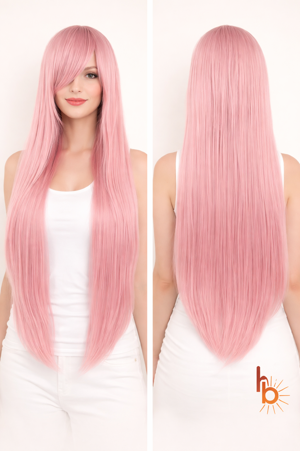Dames pruik licht roze stijl 80cm voor carnaval en feestlooks - De HaarBoetiek