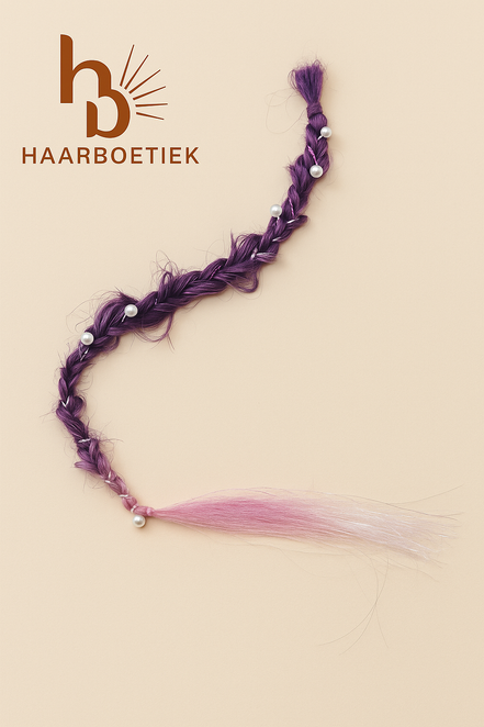 Clip in braid paars - roze parels
