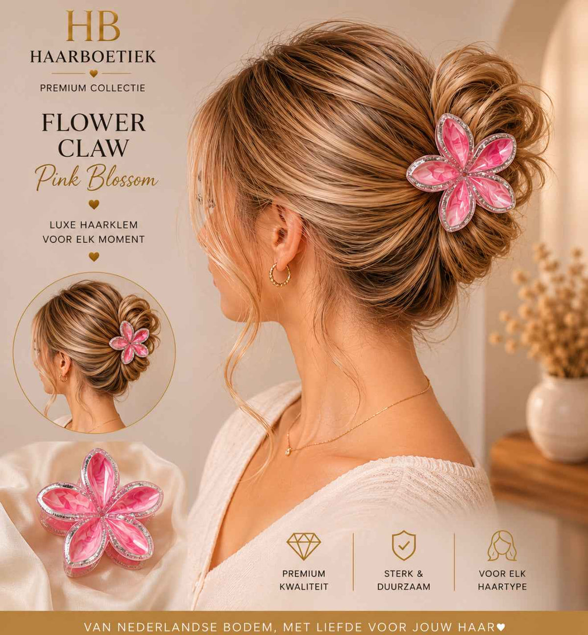 Summer bloem haarklem roze zilver haaraccessoire - De HaarBoetiek