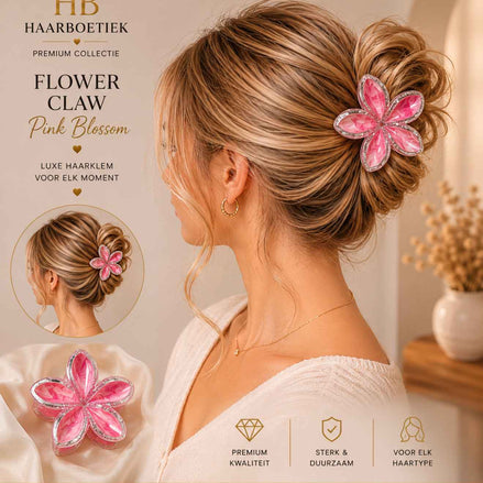Summer bloem klem roze zilver haaraccessoire voor feestlooks en braids - De HaarBoetiek