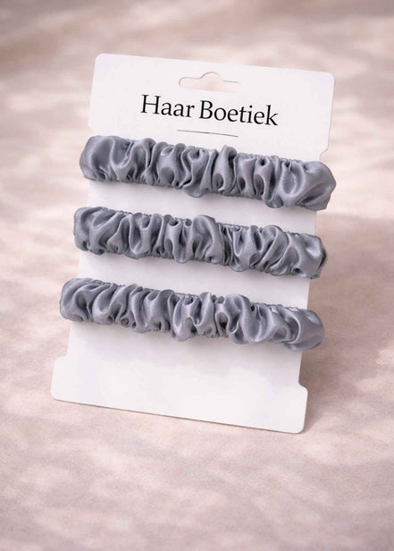 Srunchies set grijs - zilver satijn