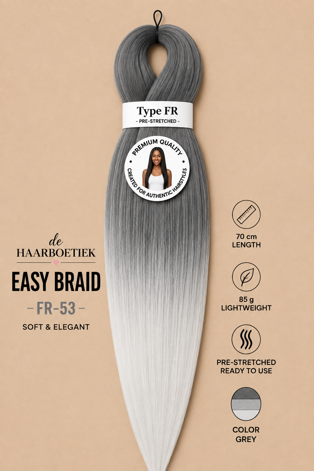 Easy braid invlechthaar grijs-wit ombre