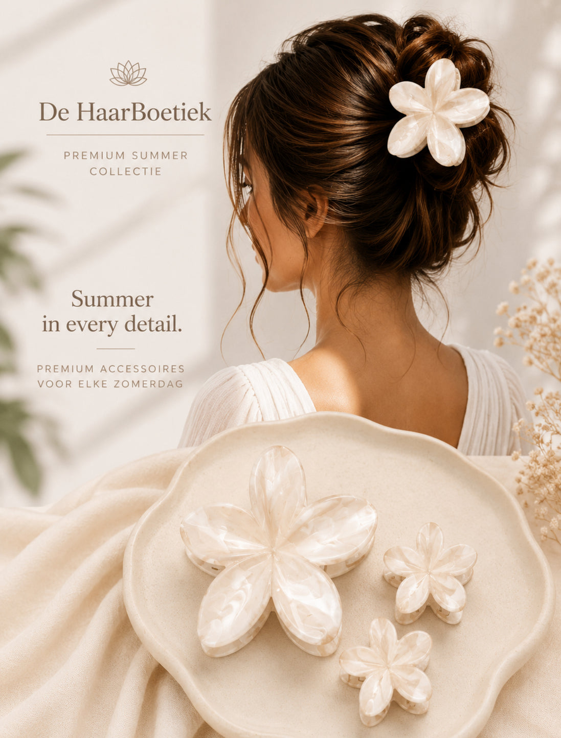 Summer Flower haar clip set beige - wit