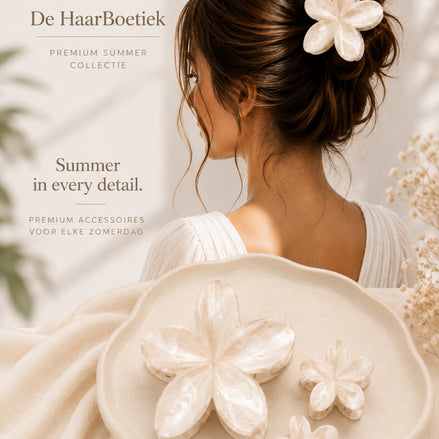 Summer flower haar clip set beige wit bloem haaraccessoire voor haar - De HaarBoetiek