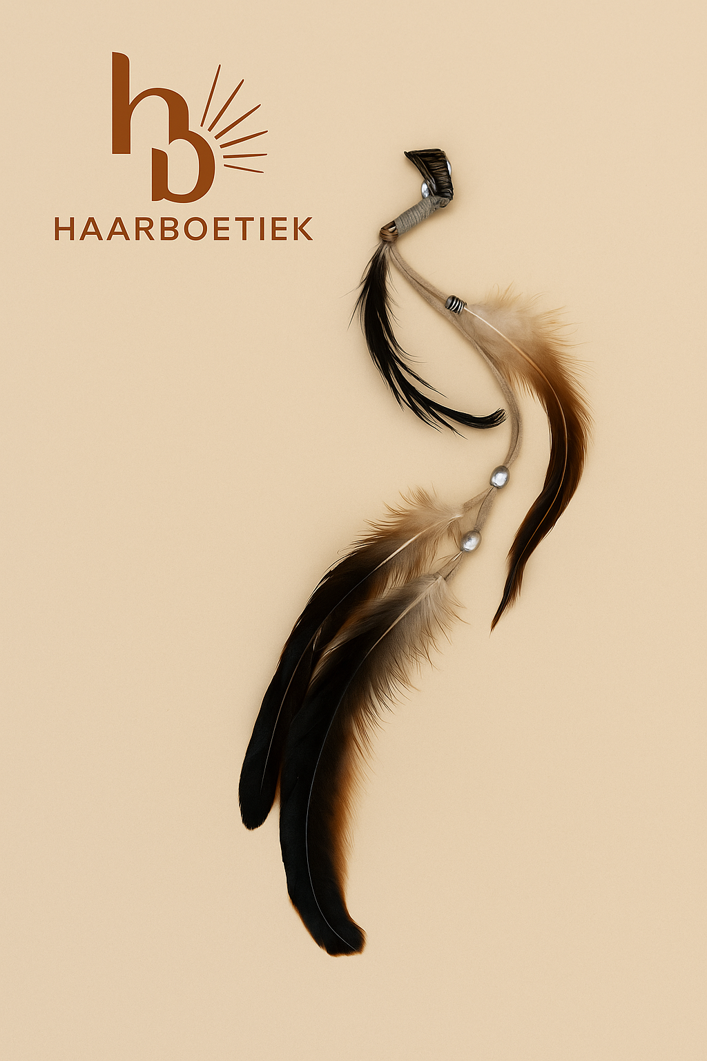 All feather clip-in zwart, beige en bruin