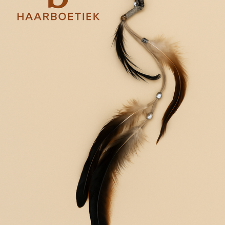 All feather clip-in zwart, beige en bruin