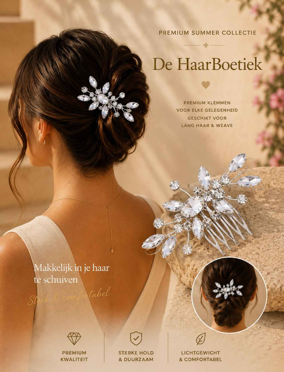 Summer strass sparkle zilver schuifspeld glitter haaraccessoire - De HaarBoetiek