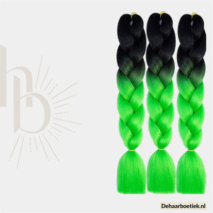 Bundel Deal Ombre Zwart Neon Groen Invlecht Haar 60cm – 3 Stuks