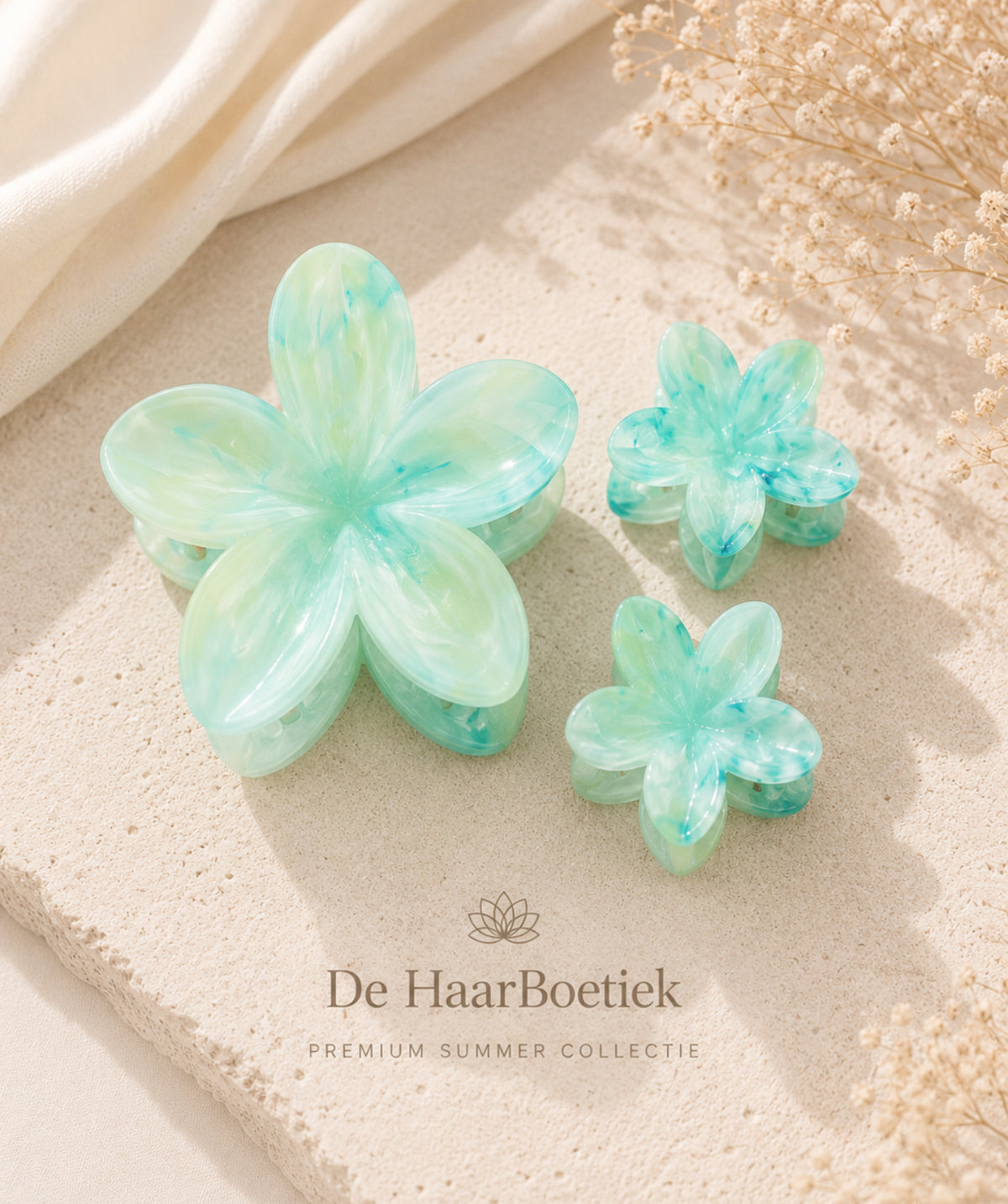 Summer flower haar clip set marble mint haaraccessoire voor haar - De HaarBoetiek