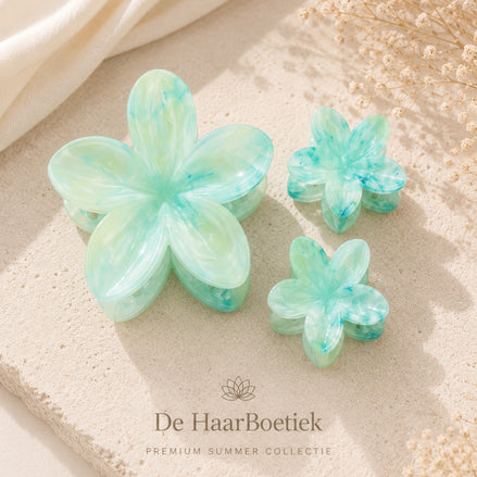 Summer flower haar clip set marble mint haaraccessoire voor haar - De HaarBoetiek