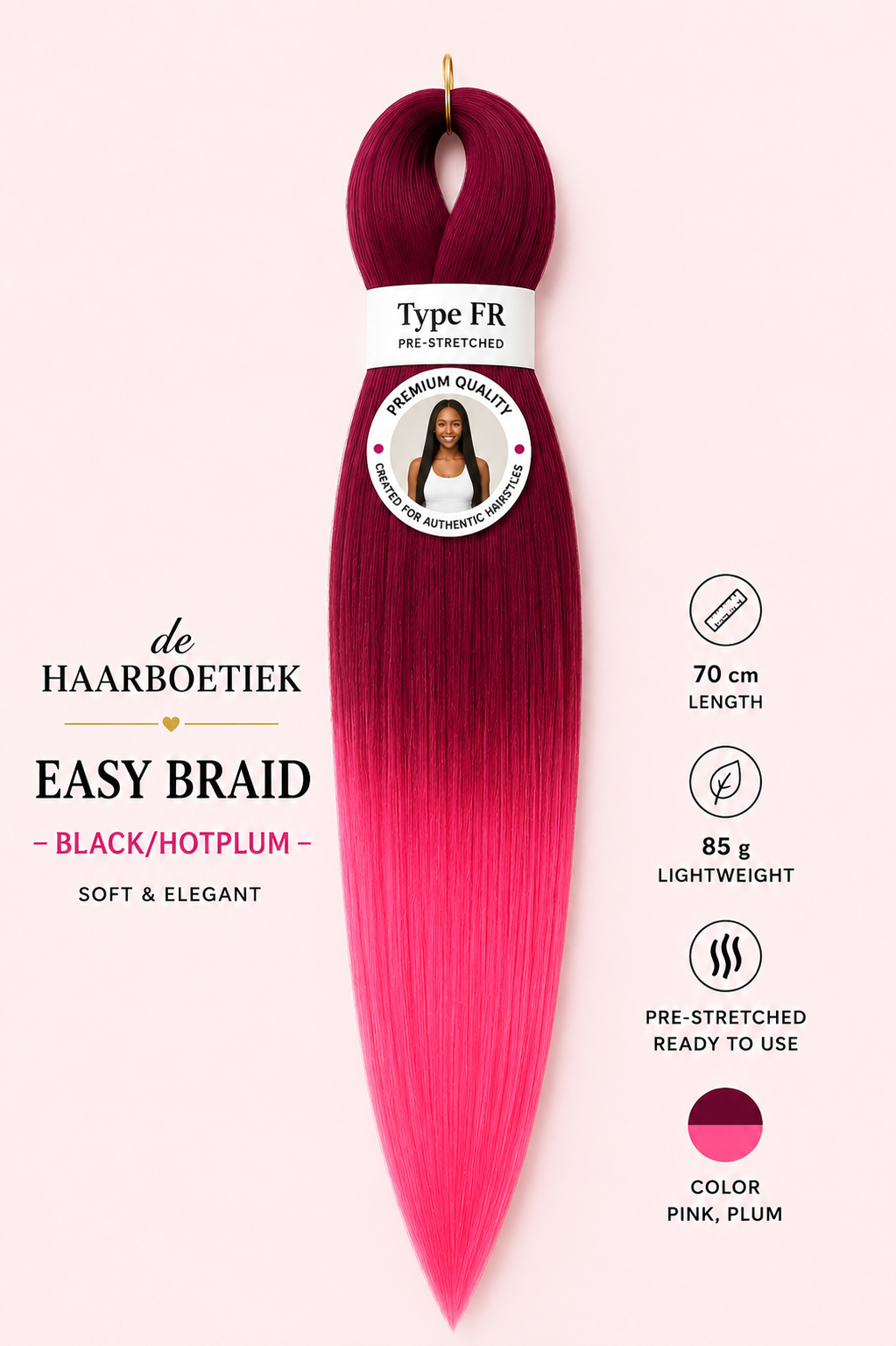 Easy braid ombre rood - roze