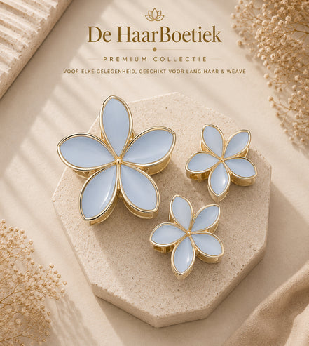 Summer Flower haar clip set licht blauw - goud