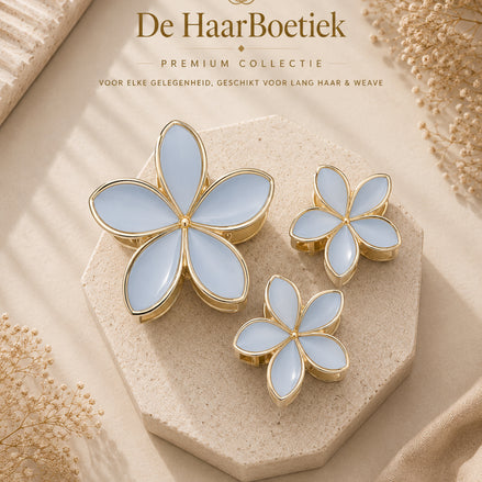 Summer Flower haar clip set licht blauw - goud