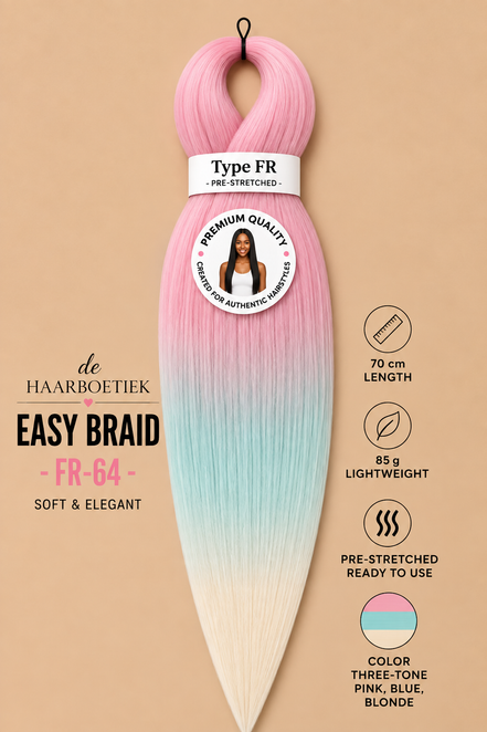 Easy braid invlechthaar pastel licht blauw-roze ombre