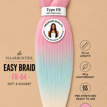 Easy braid invlechthaar pastel licht blauw-roze ombre