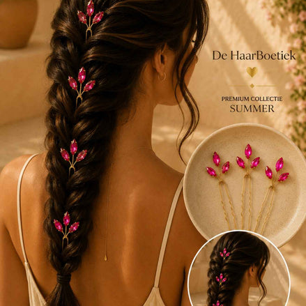 Summer schuifspelden roze stras glitter haaraccessoire voor braids - De HaarBoetiek