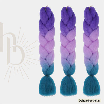 Bundel Deal Mermaid Paars Ombre Invlecht Haar 60cm – 3 Stuks