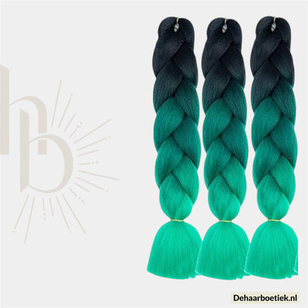 Bundel Deal Groen Zwart Ombre Invlecht Haar 60cm – 3 Stuks