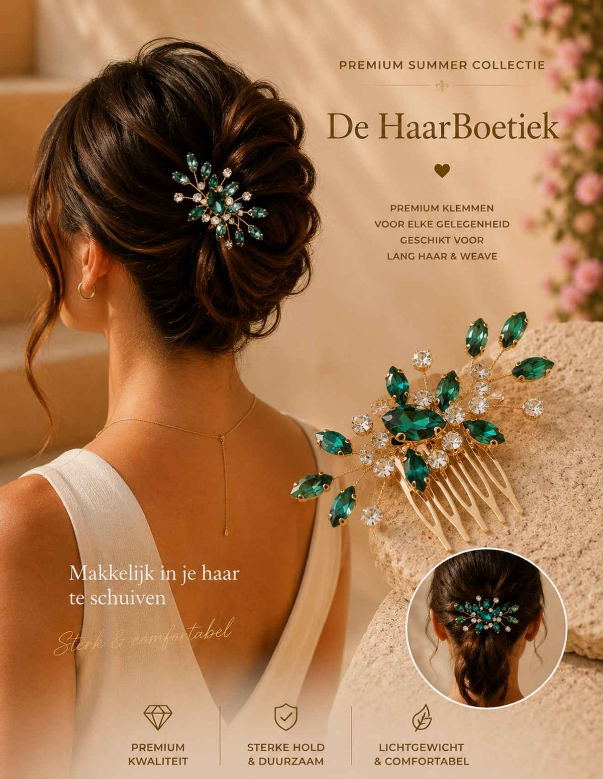 Summer sparkle strass schuifspeld groen haaraccessoire - De HaarBoetiek