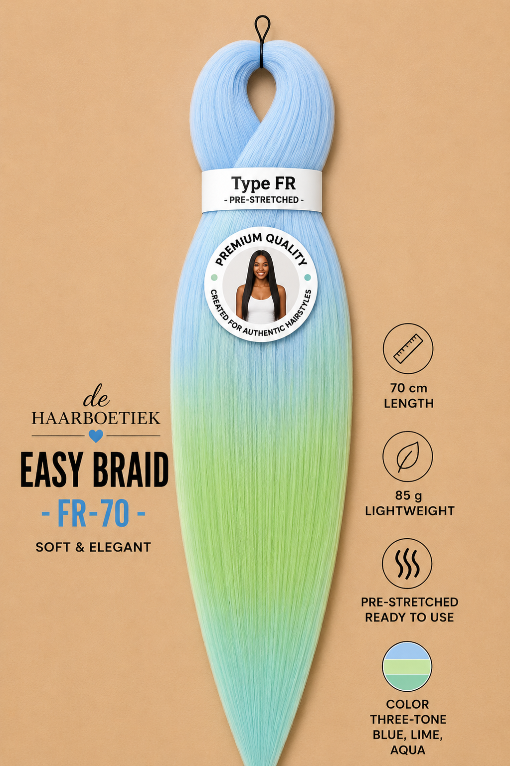 Easy braid invlechthaar licht blauw en groen