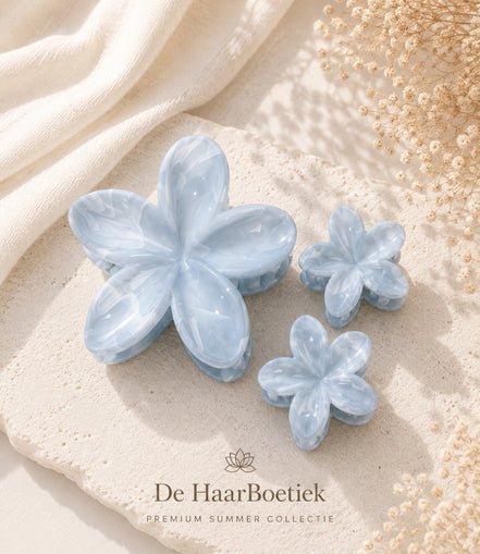 Summer Flower haar clip set marble licht blauw