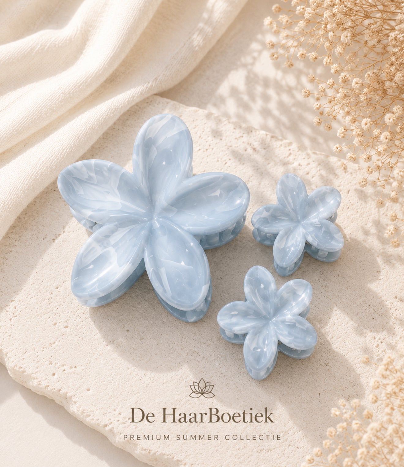 Summer Flower haar clip set marble licht blauw