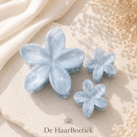 Summer Flower haar clip set marble licht blauw