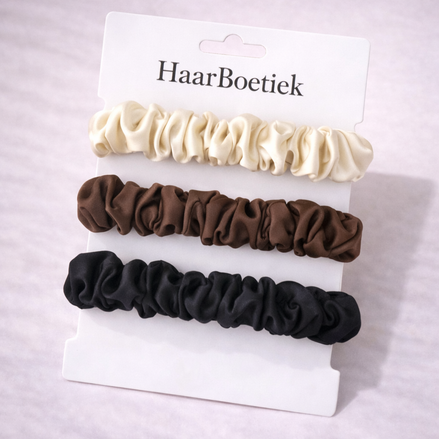 Srunchies set mix bruin-zwart-beige - De HaarBoetiek